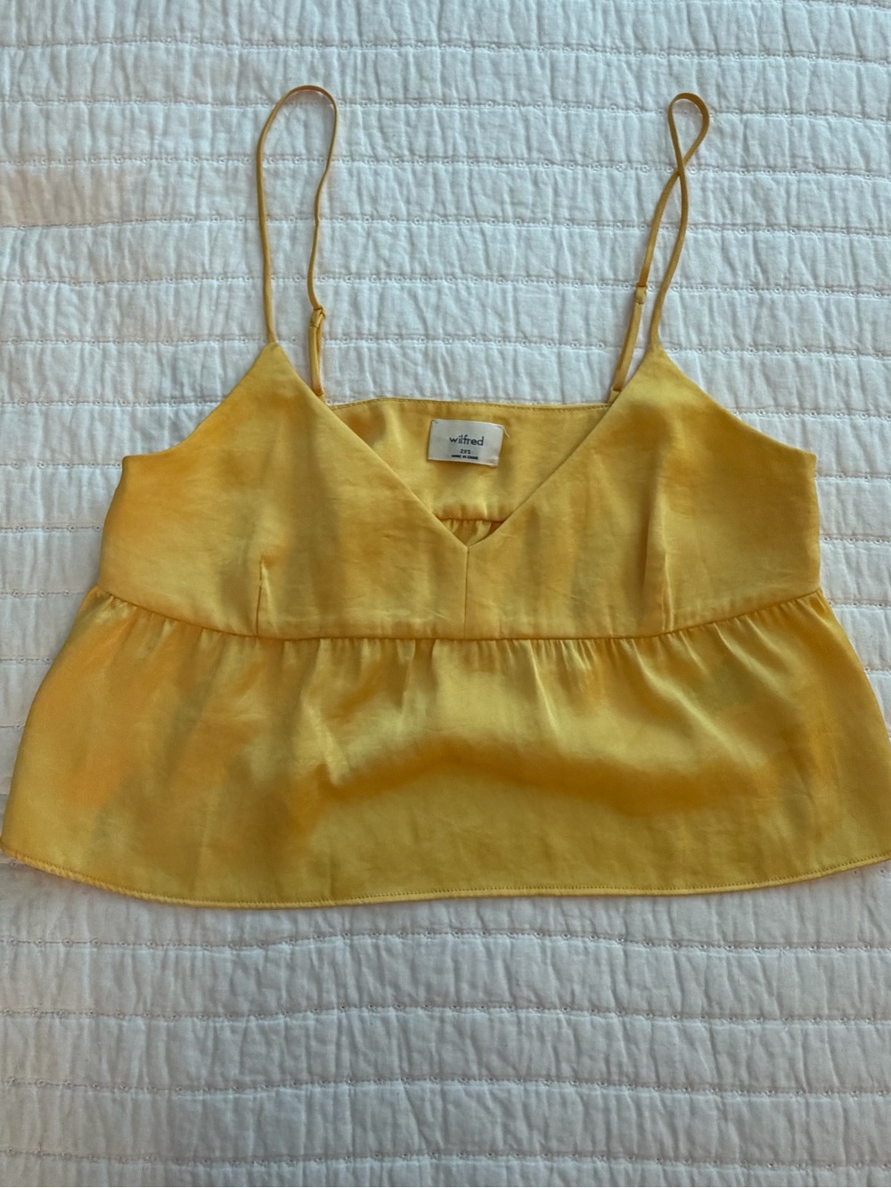 Wilfred Yellow Satin Spaghetti-Strap Peplum Tank